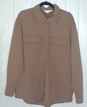 Good American The Fleece Shacket Beige Brown Oversized Size 1/2